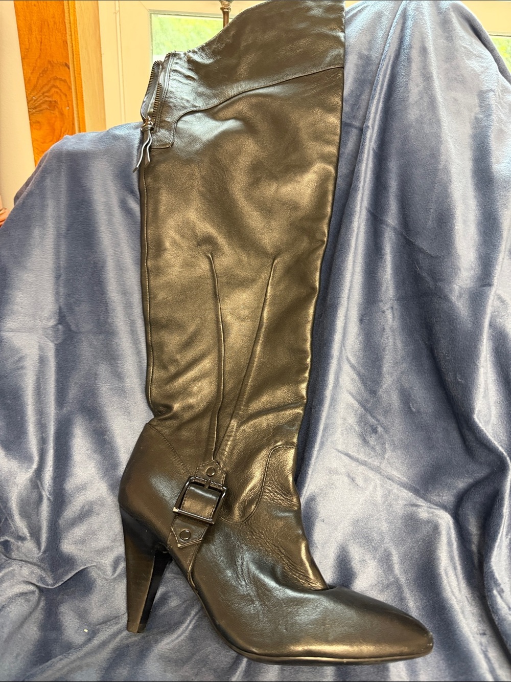 Guess Black Leather Over-the-Knee Buckle Boots never worn